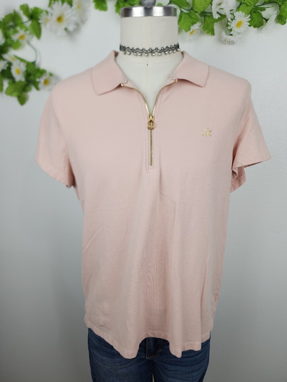 Calvin Klein Pale Pink Zip Polo Tee Sz XL
